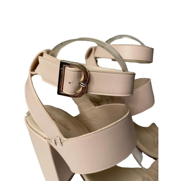 Brooks Brothers Cream Strappy Chunky Leather High Heel Sandals Size 9.5 - Picture 6 of 11